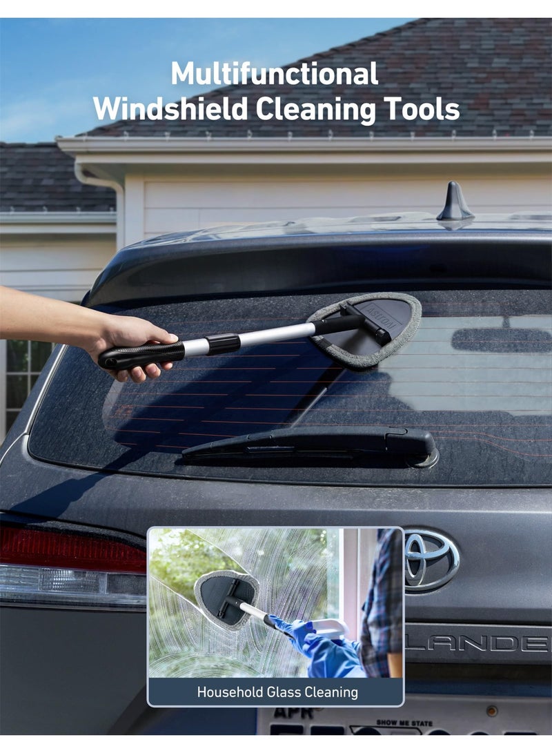 HOMESTAR Retractable Handle Windshield Cleaning Tool Kit | Car Interior Detail Cleaning Set With 4 Reusable High-Density Microfiber Pads , 1 Spray Bottle | Auto Glass Wiper Scrubber Kit, Grey/Black, 13.77 - 20.07 Inch - Image 5